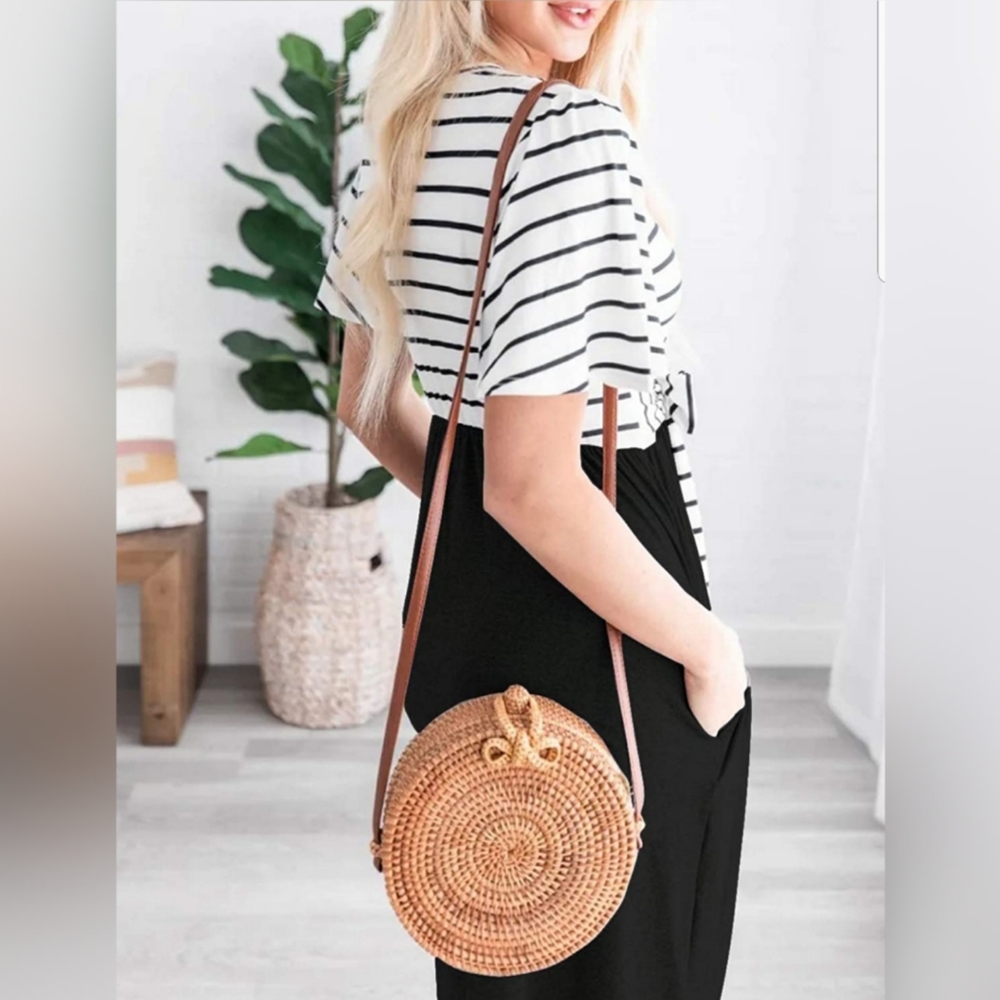 Summer Striped Ruffle Sleeves Tie Waist Pockets - Picture 3 of 4